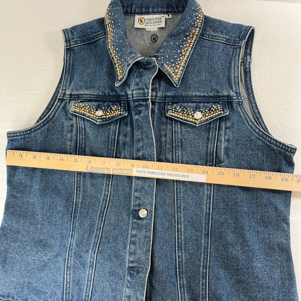 Christine Alexander Denim Vest Blue Jean Size M Rhinestone Bling Cowgirl Western - Picture 8 of 10
